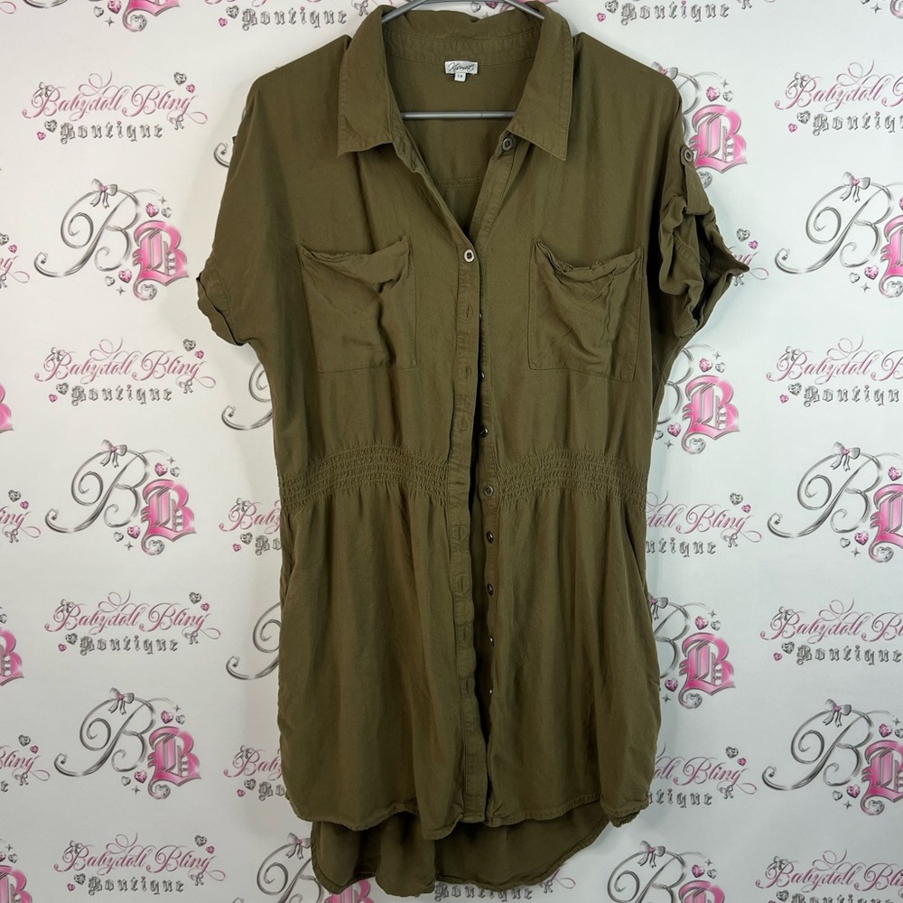 Kismet dress long shirt buttons pockets cargo Khaki Button-Down Women's Shirt